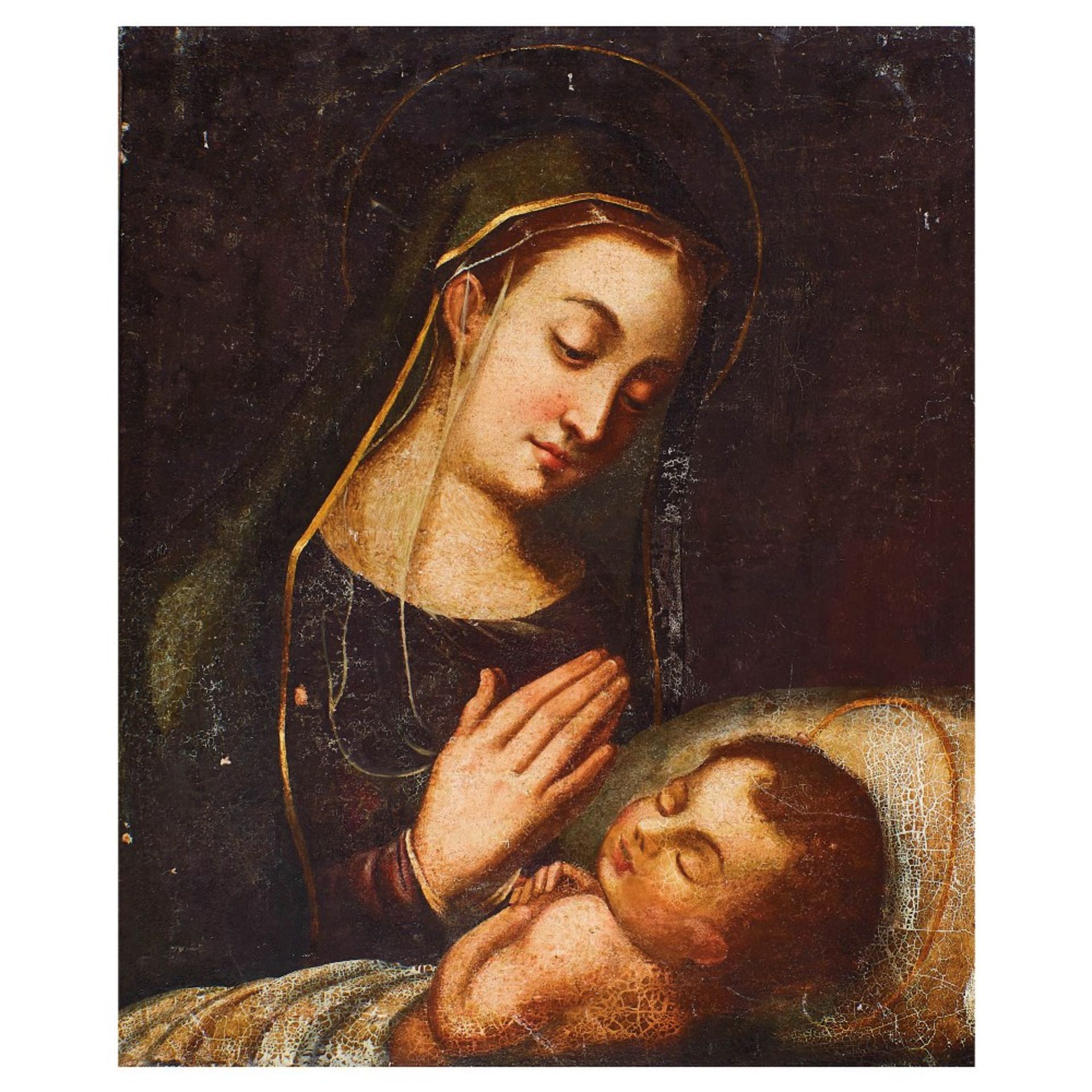 Escuela española, s.XVIII. Virgen con Niño. Óleo sobre tela.