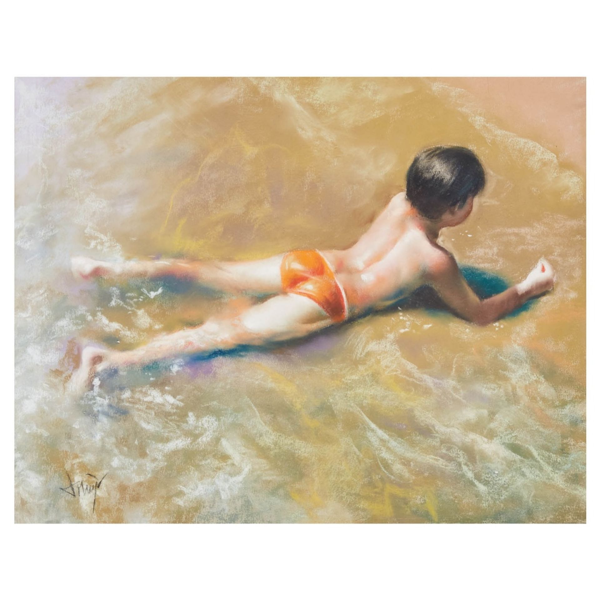 Domingo Álvarez. Niño en la orilla del mar. Pastel sobre papel.