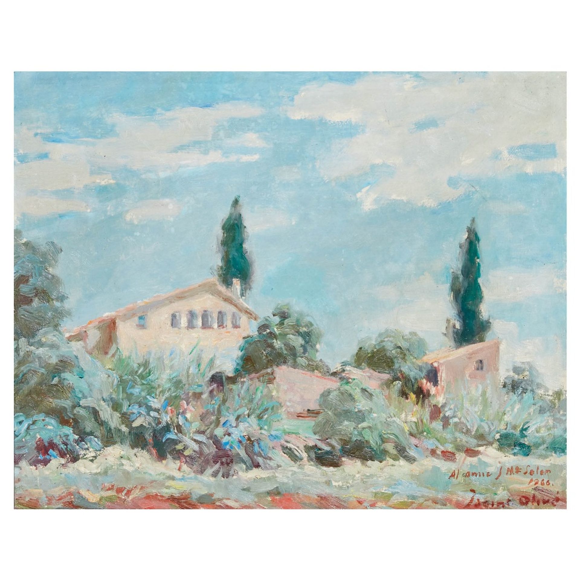 Jacinto Olivé. Paisaje rural. Óleo sobre táblex.