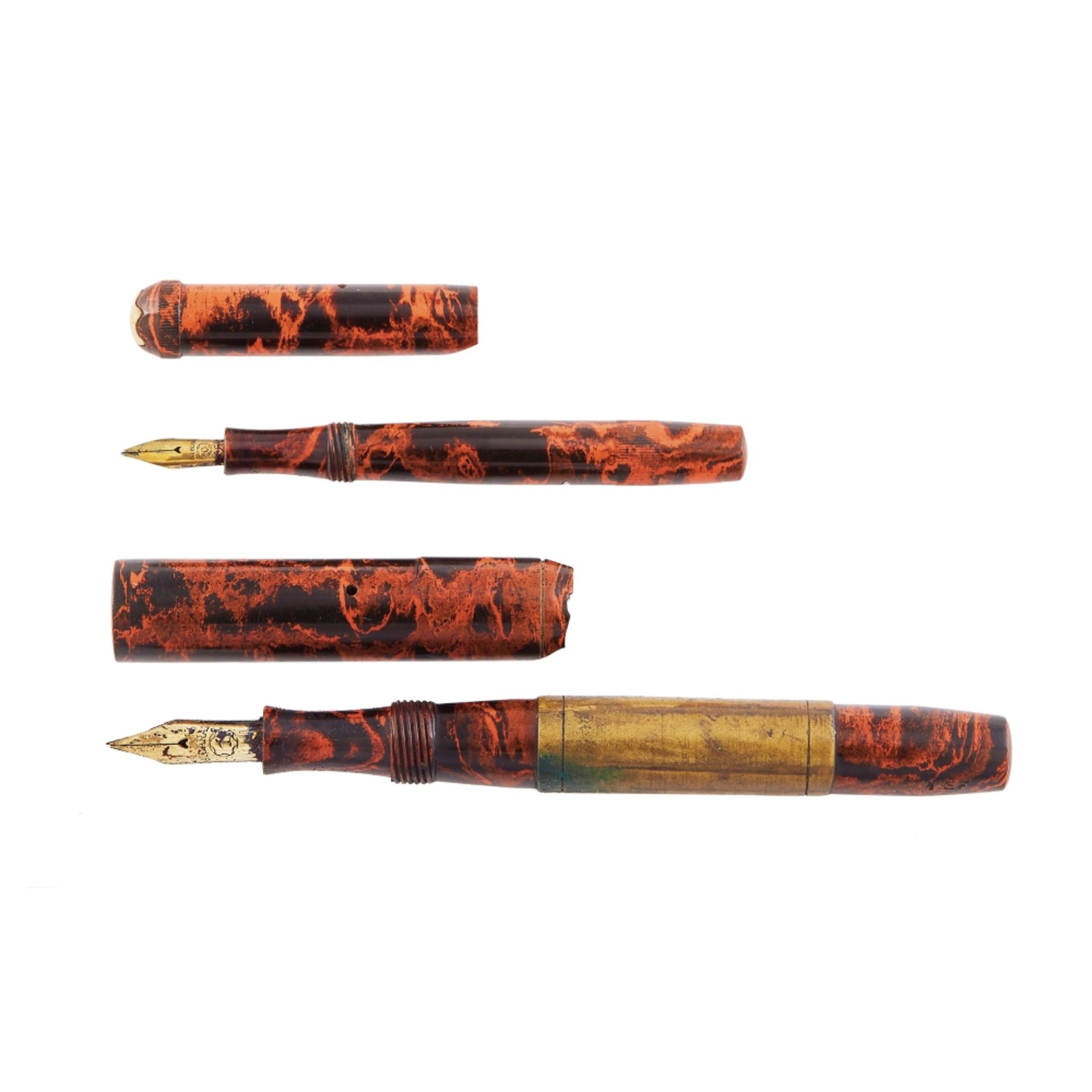 Lote de dos plumas vintage, Montblanc "mini" en resina negra y naranja.