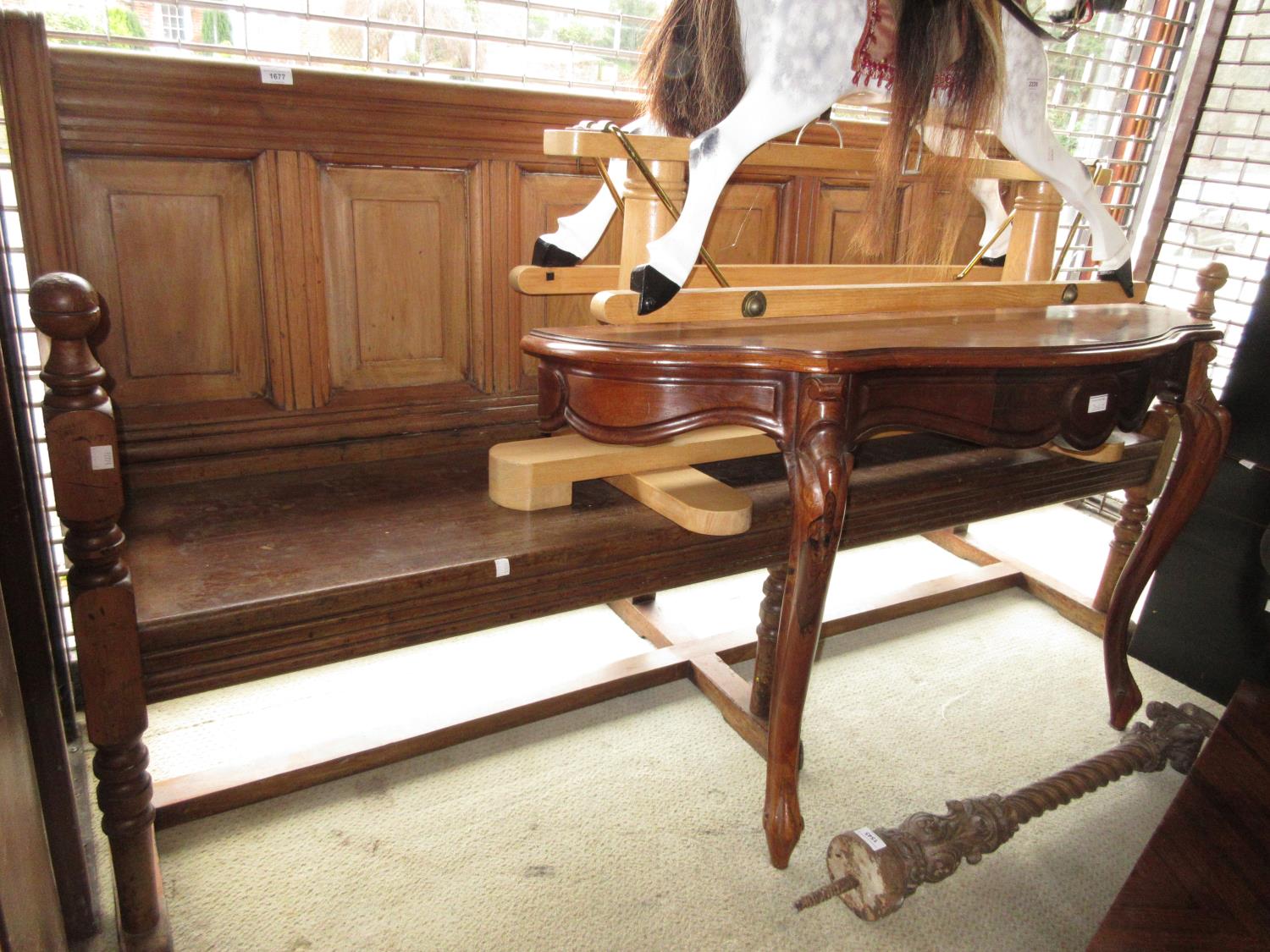 Late 19th / early 20th Century mahogany hall bench having panelled back, raised on turned supports - Image 2 of 2