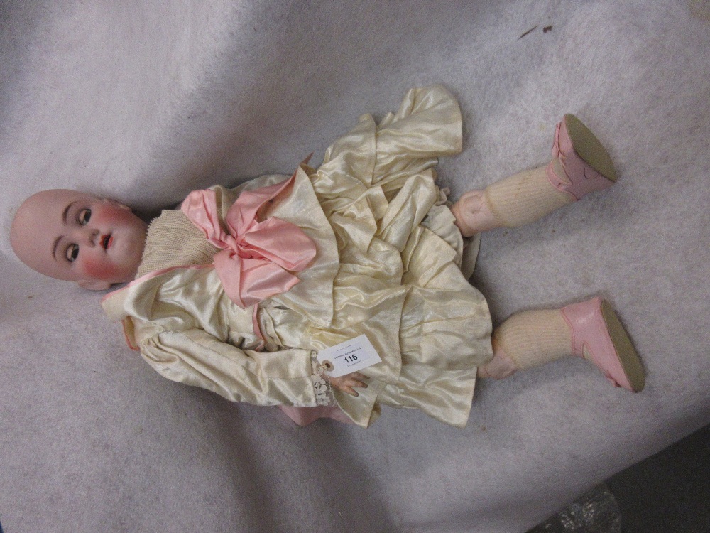 Large Simon and Halbig bisque headed character doll with jointed composition body (minus wig), 28ins