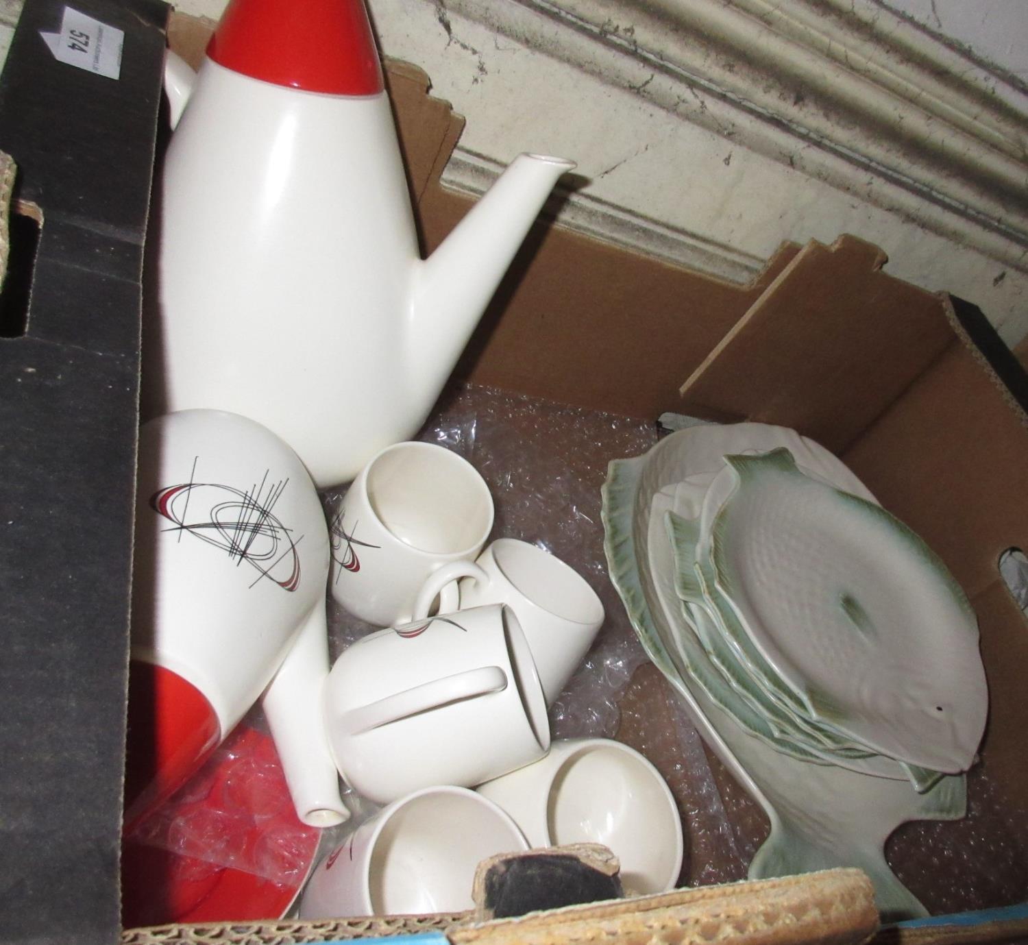 Shorter and Son pottery fish service together with a 1950's Carlton Ware Orbit pattern part coffee - Image 4 of 4