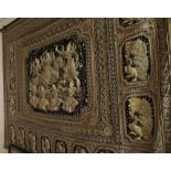 Large Indian gold thread work wall panel having central panel decorated in high relief with