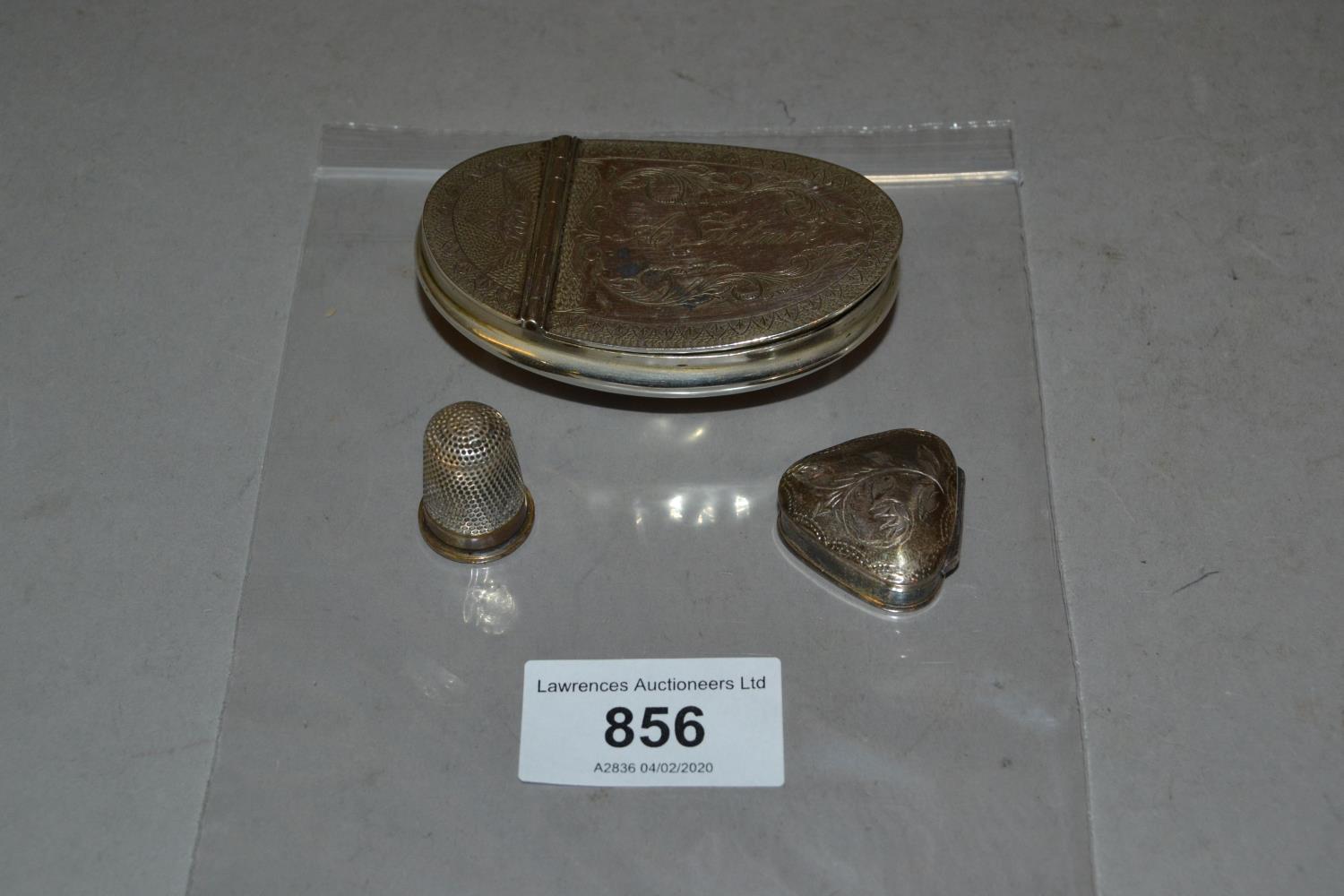 19th Century oval plated snuff box together with a miniature modern silver trinket box and a - Image 2 of 2
