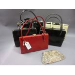 Ladies early 20th Century beadwork decorated evening purse and five various ladies vintage handbags