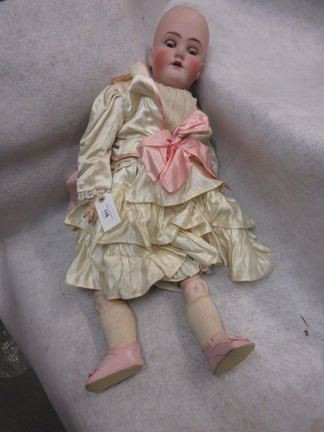 Large Simon and Halbig bisque headed character doll with jointed composition body (minus wig), 28ins - Image 2 of 2