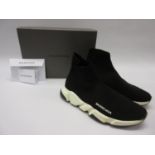 Pair of boxed Balenciaga ladies stretch-knit high top sneakers