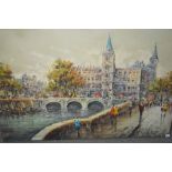 Antonio de Vity, 20th Century oil on canvas, view on the river Seine in Paris, unsigned, stamped