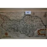 Small antique hand coloured map of North Riding, together with four other small framed maps of