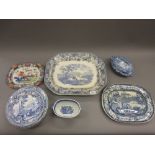 19th Century blue and white transfer printed meat plate, Eton College, together with a 19th
