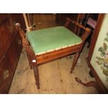 Edwardian beechwood box seat piano stool on turned supports