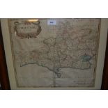 Robert Morden, antique hand coloured map of Dorset, similar map of Huntingdon and another of Bedford