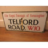 Enamel road sign ' The Royal Borough of Kensington, Telford Road, W10 ', 32ins wide