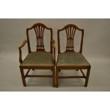 Set of eight (six plus two) George III provincial mahogany dining chairs with pierced splat backs,