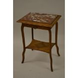 Small French walnut side table with a rouge marble top above a frieze drawer raised on cabriole