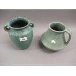 Upchurch pottery two handled vase decorated with a mottled glaze, 7.25ins high, together with a