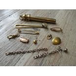 9ct Gold cased propelling pencil with outer case together with a small quantity of other jewellery
