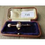 Victorian gold insect bar brooch mounted with a split river pearl and an opal