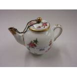 Small Potschappel oviform teapot with painted floral decoration and gilt metal mounts (at fault),