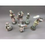 Group of six various Lladro porcelain figures of Japanese girls 1. 20cms tall. Some damages to