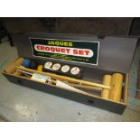 Modern Jaques croquet set in wooden and fibre box