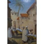 H. Freeth, oil on board, North African town scene with figures, signed and dated 1979, 20ins x
