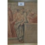 18th Century Italian school, sanguine and charcoal study of figures in a temple, 12ins x 9.ins, gilt