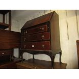 Edwardian mahogany chequer inlaid bureau raised on cabriole supports together with a 1930's oak