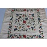 Chinese silk embroidered panel of floral design Some discolouration as shown in photos. Not lined.