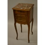19th Century French walnut bedside cabinet with a rouge marble top above a drawer and panelled