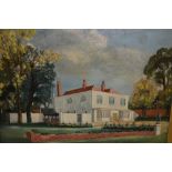 Oil on canvas, view of a house and garden, signed Goldsmith and indistinctly dated, circa 1950 ?,