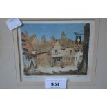 Cecil Tatton Winter, pair of small framed etchings, views of Old Gate Lodge, Reigate Priory and