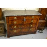 19th Century French mahogany commode with a grey flecked marble top above four graduated drawers,