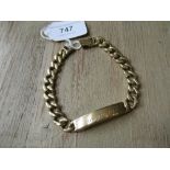 9ct Gold curb link identity bracelet, 49 gms approximately 49g in weight