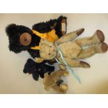 Vintage plush covered teddy bear (at fault) together with three modern teddy bears