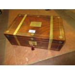 19th Century mahogany and brass inlaid fold-over writing slope with fitted interior