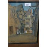 Fred Richards, pastel, a French street scene in Caudebec-en-Caux, signed and dated '07, 12.5ins x