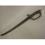 19th Century short sabre with a brass grip and a steel blade, 23ins long