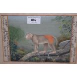 Indian school gouache painting, study of a monkey on a branch, extensively inscribed, 6.5ins x 10ins