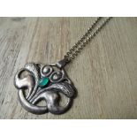 Scandinavian 830 silver and chrysoprase pendant on chain of Art Nouveau design Excellent