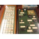 Framed set of fifty reproduction golf related cigarette cards, a glazed display of reproduction