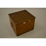 Small 19th Century stained pine trunk with hinged cover