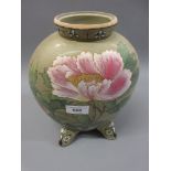 Mintons Art Pottery Studio vase of oval form decorated with stylised flowers on an olive green