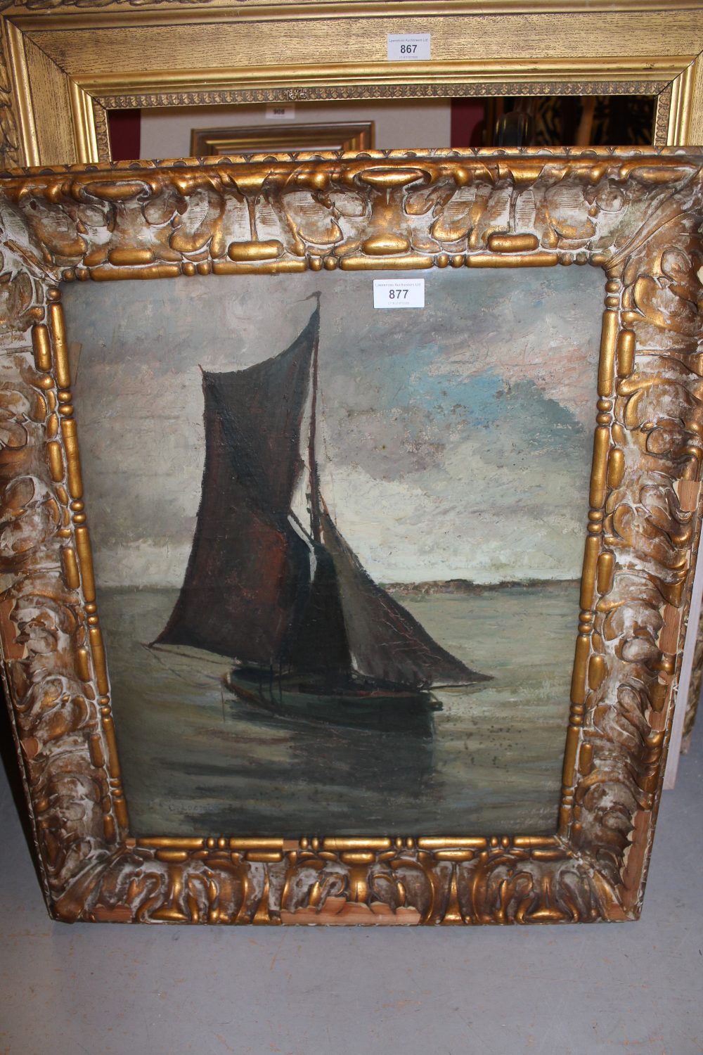 C. Lacroix, signed oil on canvas, maritime scene with fishing boat on calm waters, 21ins x 16ins - Image 2 of 3