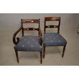 Set of six (four plus two) Regency mahogany dining chairs, the reeded black line inlaid and