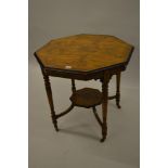 Edwardian rosewood marquetry inlaid octagonal two tier occasional table on turned tapering