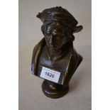 Small late 19th or early 20th Century dark patinated bronze bust of Sir Thomas More, with an