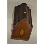 George III mahogany shell inlaid and crossbanded knife box with fitted interior