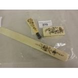 Japanese ivory page turner, an ivory handled seal and a small ivory snuff box